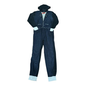 Mad Engine One-piece Pajamas Mens Medium Black Hooded Tuxedo Suit Print Costume